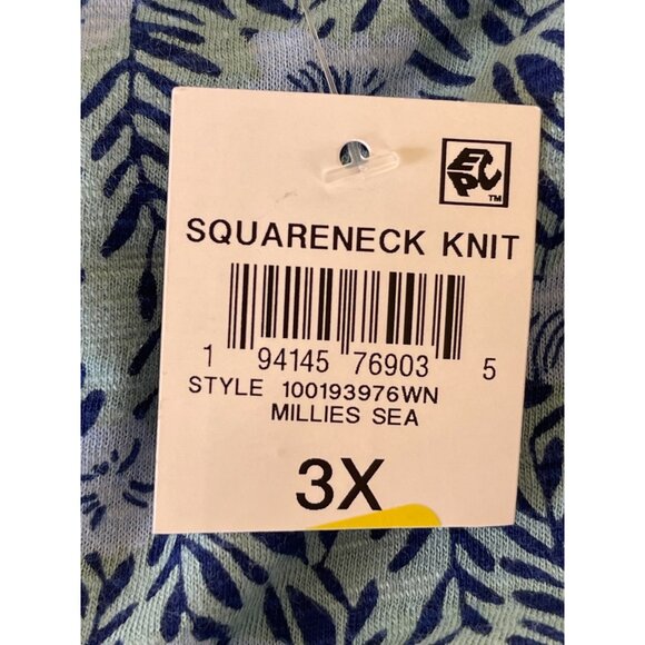 Style & Co Womens 3X Blue Floral Boho Peasant Top 3/4 Sleeves Square Neckline - Picture 7 of 7